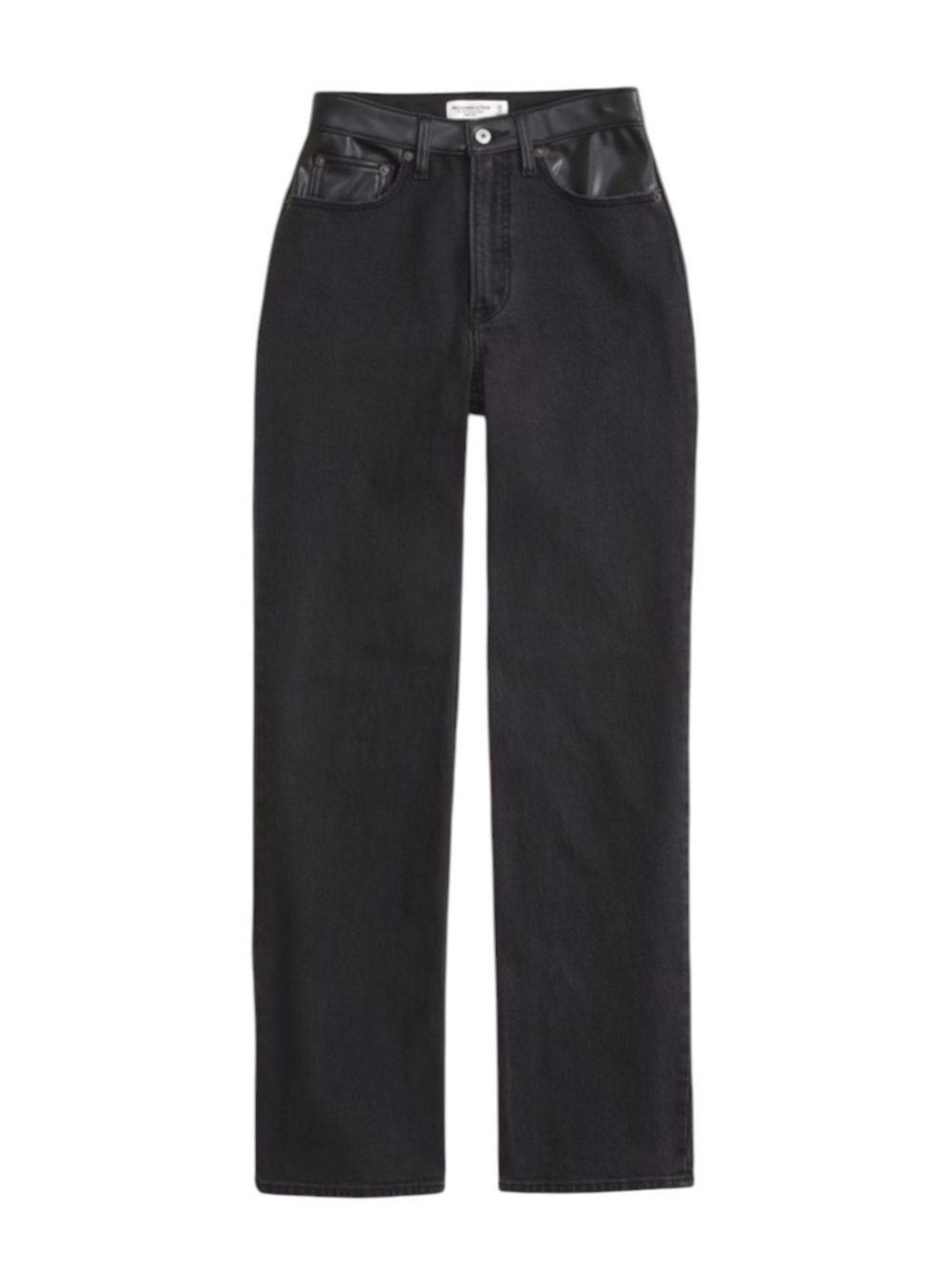 NWT Abercrombie & Fitch Curve Love 90s Relaxed Jeans in Black/ Faux Leather 24